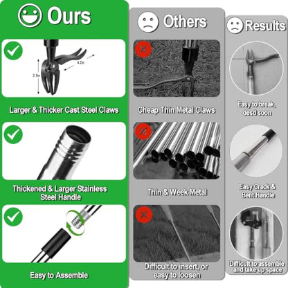 Stand Up Weed Puller Tool 2 in 1 Heavy Duty Manual Weeder & Garden Hoe, 4-Claw Steel Head Weed Remover with Gloves for Yard Lawn Patio Flower Bed