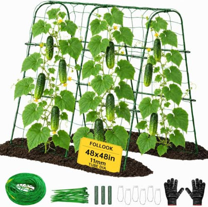 FOLLOOK Cucumber Trellis for Raised Garden Bed, 48x48inch, Green