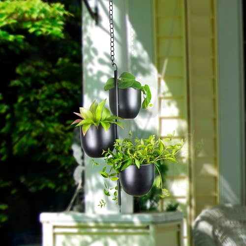 3-Tier Metal Hanging Planter with 6 Inch Oval Pots - Black Modern Triple Tiered Plant Hanger - Vertical Stackable Wall and Ceiling Mount Holder for Indoor and Houseplants - size: Triple-Tier