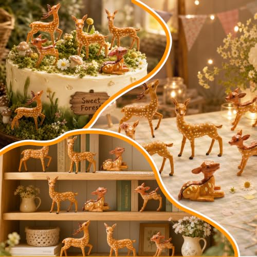 Exasinine 12 Pcs Mini Deer Figurines, Woodland Animal Decor
