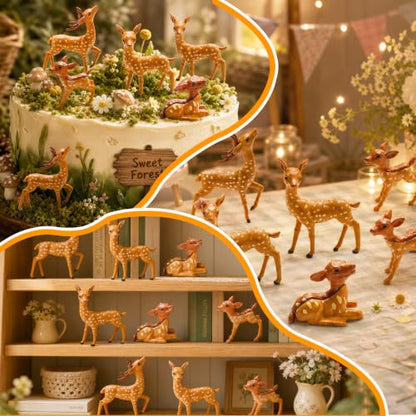 Exasinine 12 Pcs Mini Deer Figurines, Woodland Animal Decor