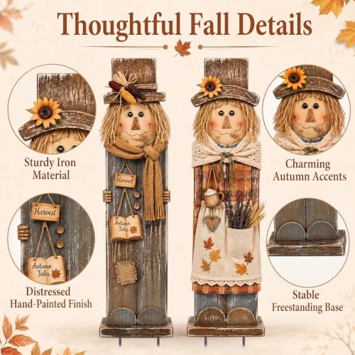 Moxweyeni 2 Pcs Fall Outdoor Decorations Large Metal Scarecrow Yard Signs - style: Scarecrow