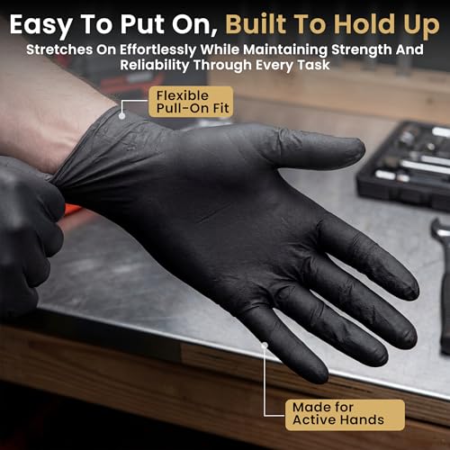 FifthPulse 6 Mil Black Nitrile Gloves, Heavy Duty Mechanic and Food Grade Glove - Powder-Free, Latex-Free Medical Exam Gloves - style: X Large