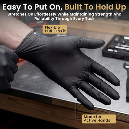 FifthPulse 6 Mil Black Nitrile Gloves, Heavy Duty Mechanic and Food Grade Glove - Powder-Free, Latex-Free Medical Exam Gloves - style: X Large