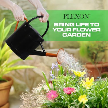 Plexon Metal Watering Can Outdoor 1 Gallon, Flower Plant Gardening Garden Large Watering Can Pot Pitcher, Steel Orange Handles and Removable Spray Spout, Black - color: Black