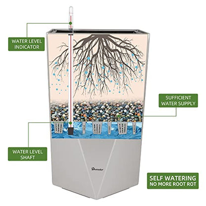 Dexceder 24 Inches Self Watering Tall Planter (Gray) - color: Gray, size: 24