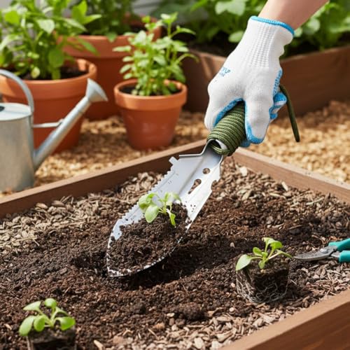 9‑in‑1 Mini Camping Shovel, Ultralight Backpacking Trowel Multitool - color: silver