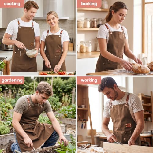KTMOUW 2 Pack Chef Apron for Men Women with Large Pockets, Adjustable Apron - color: Coffee