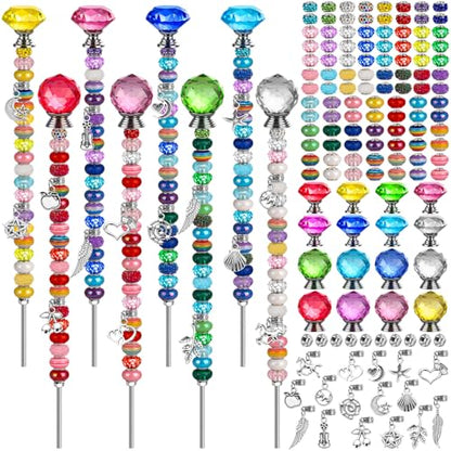 336 Pcs Beaded Garden Stakes DIY Fairy Wand Kit - size: 10 IN Diamonds & Round