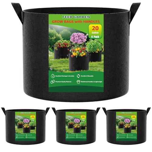 FEED GARDEN 20 Gallon Plant Grow Bags 4 Pack 300G Fabric Pots with Handles - size: 20 Gallon