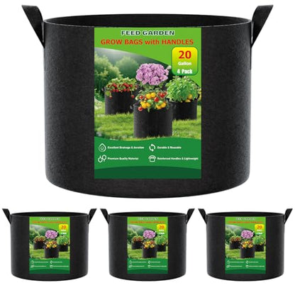 FEED GARDEN 20 Gallon Plant Grow Bags 4 Pack 300G Fabric Pots with Handles - size: 20 Gallon