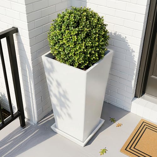 Plastic 24" Tall White Planters Outdoor Set of 2, Classic - color: White