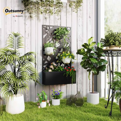 Outsunny Metal Raised Garden Bed with Trellis, Irregular Line Cut-Outs - style: Irregular Line Cut-Outs