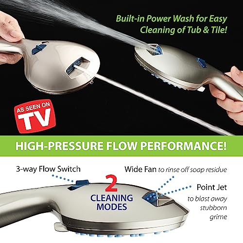 AquaCare 8-mode High Pressure Handheld Shower Head with 2-mode Power Wash - color: Satin Nickel, style: 2.5 Gallon Per Minute