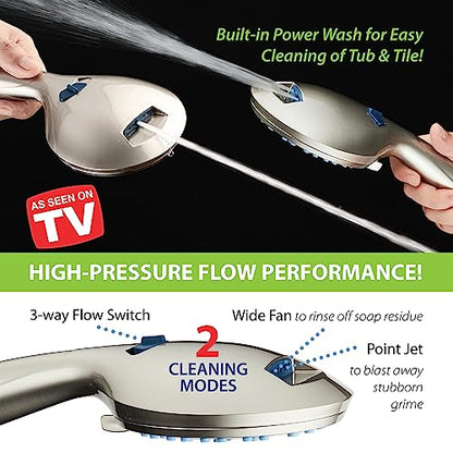 AquaCare 8-mode High Pressure Handheld Shower Head with 2-mode Power Wash - color: Satin Nickel, style: 2.5 Gallon Per Minute