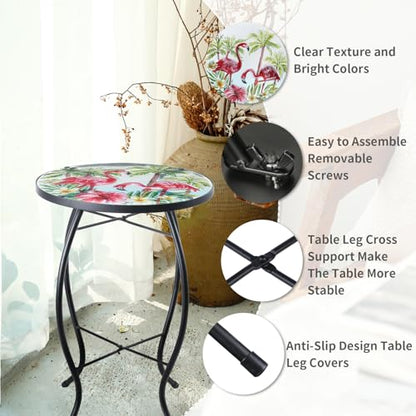 VCUTEKA Outdoor Side Table,14" Patio Accent Table Bistro Coffee End Table - color: Pink