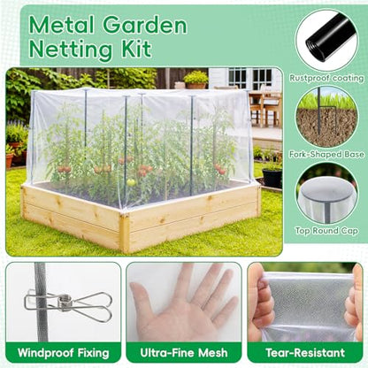Metal Garden Netting Covers Kit, 6 Pack 5.2FT Poles, 10FTX13FT Mesh - size: 5.2FT