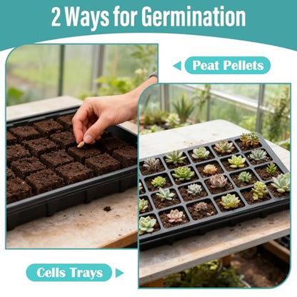 10-Pack Seed Starting Trays with Humidity Dome & Large 24-Cell 2" Plug Tray - color: Black, size: 10 Sets