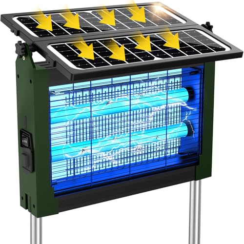 Solar Bug Zapper Outdoor, 4500V Mosquito Zapper with Dual Solar Panels - color: Green