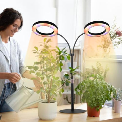 Grow Lights for Indoor Plants, 2-Head Full Spectrum & 3/9/12H Timer, Black - size: Black-23inch