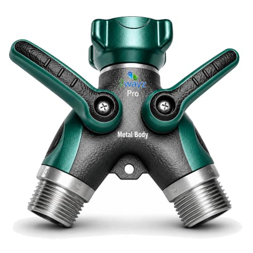 2WAYZ Hose Splitter 2 Way Heavy Duty Outdoor Faucet and Garden Connector - Water Spigot Splitter - Durable All-Metal Y Adapter with Shut-Off Valve - 4 x 4 x 1.5 Inches - size: Single Splitter