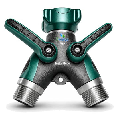 2WAYZ Hose Splitter 2 Way Heavy Duty Outdoor Faucet and Garden Connector - Water Spigot Splitter - Durable All-Metal Y Adapter with Shut-Off Valve - 4 x 4 x 1.5 Inches - size: Single Splitter