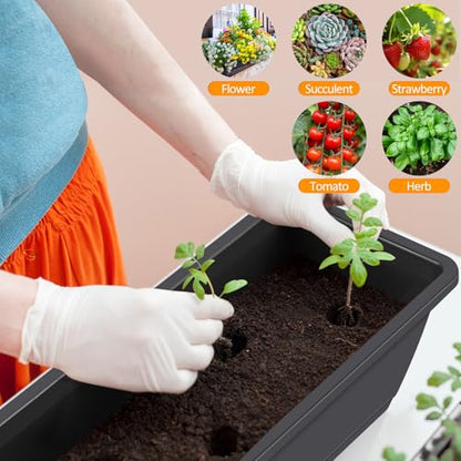 4 Pack 17 Inch Deck Railing Planter Boxes Adjustable Window Boxes Planters - color: Gray+black Brackets