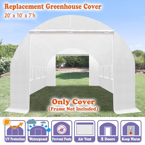 Greenhouse Replacement White Cover for Support Arch Frame (20 X 10 X 7') - size: 20 X 10 X 7'