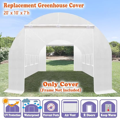 Greenhouse Replacement White Cover for Support Arch Frame (20 X 10 X 7') - size: 20 X 10 X 7'