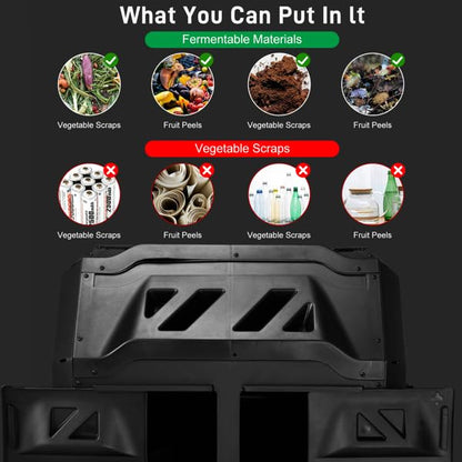42-Gal Dual Chamber Compost Tumbler Outdoor, 360° Rotating Compost Bin with Steel Frame, Aeration System & 2 Sliding Doors for Kitchen, Garden, Yard - Black