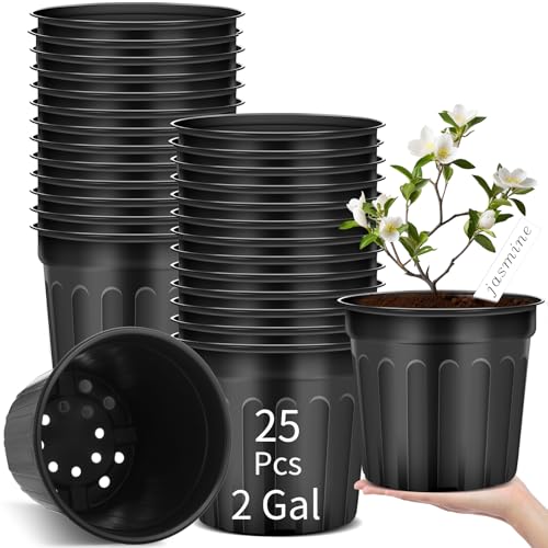 Ziliny 25 Pcs 2 Gallon Plant Nursery Pots Bulk Plastic Planter Flexible Flower Seedlings Pot with Drainage Hole Thickened Seed Starting Container for Flower Succulents Cuttings Transplanting - size: 2 Gallon