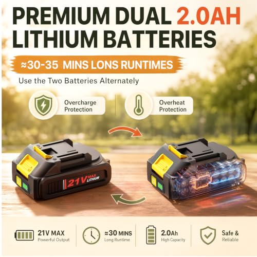 21V Electric Weed Wacker Cordless String Trimmer 2 X 2.0Ah Batteries