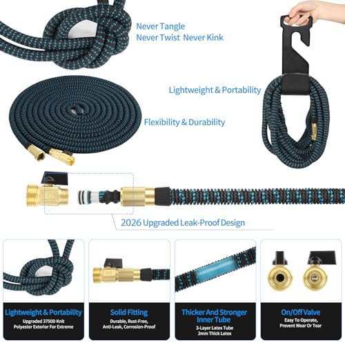 100 ft Expandable Garden Hose-Expanding Water Hoses-Flexible Retractable Garden Hoses,Less Kink & Tangle Car Washing Pipe Garden Hose for Yard, Outdoor,Expandable Garden Hose