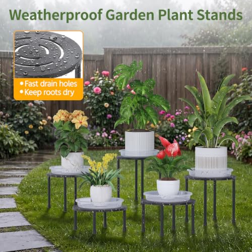 LASZOLA 5Pcs Metal Short Plant Stand Indoor Outdoor with Saucers, Small - color: Black with Saucers