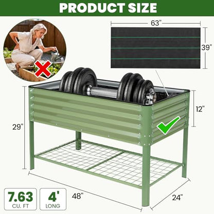 G GOOD GAIN Elevated Raised Garden Bed Kit with Leg, Rack, 2x4ft, Green - size: 2' x 4', style: Green with Legs & Storage Rack