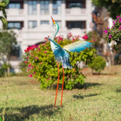 40" Metal Crane Garden Statue, Large Outdoor Heron Sculpture - color: 40 Inch Blue