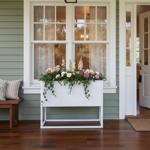Modern Raised Metal Planter Box with Legs,38" L x 15" W x 30.5" H - color: White