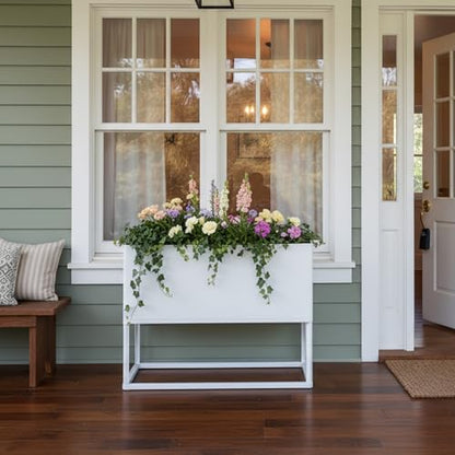 Modern Raised Metal Planter Box with Legs,38" L x 15" W x 30.5" H - color: White