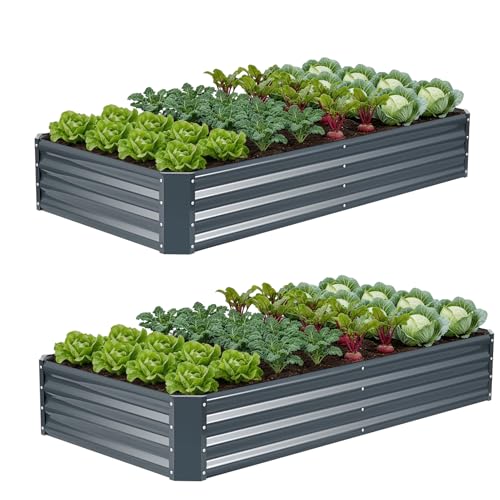 2Pack 6×3×1ft Galvanized Raised Garden Bed Kit, Metal Planter Boxes Outdoor, Large Raised Beds for Vegetables, Fruits, and Flowers - Grey - color: Irongrey, size: 6x3x1ft (Pack of 2)