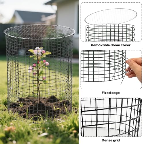 12 Sets of 16'' x 12'' Garden Plant Protectors from Animals With Detachable Covers ,36Pcs Metal Wire Protectors With Cover for Plants , Metal Plant Cage Chicken Wire Cloche with Stakes & Nylon Ties
