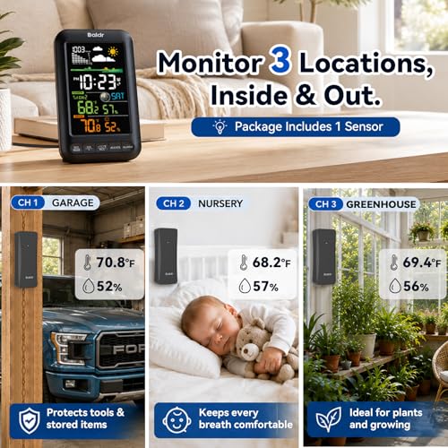 BALDR Wireless Indoor Outdoor Thermometer Weather Station Remote Sensor