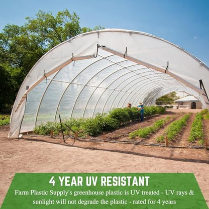 Farm Plastic Supply - Clear Greenhouse Plastic Sheeting - 6 mil - 4 Year UV Resistant Polyethylene Greenhouse Film, Replacement Cover, Hoop House Green House Cover for Gardening, Farming (12' x 25') - size: 12' x 25'