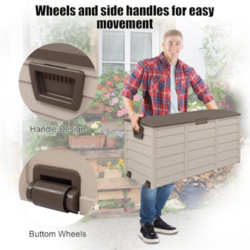VINGLI 75 Gallon Weatherproof Outdoor Storage Box, Brown - color: Brown