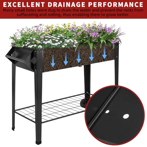 32" Rolling Raised Garden Bed with Wheels, Metal Elevated Planter Box