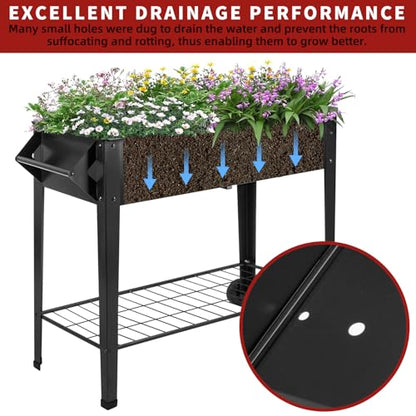 32" Rolling Raised Garden Bed with Wheels, Metal Elevated Planter Box