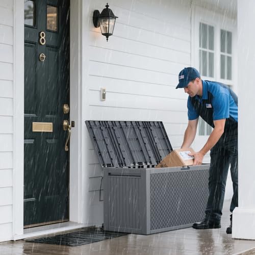 VINGLI 90 Gallon Lockable Durable Outdoor Storage Box, Grey - color: Gray