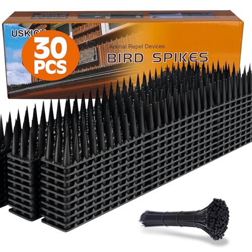 USKICH Bird Spikes 30 Packs Outdoor Cat and Bird Deterrent Spikes, Defender Spikes - Keep Pigeon, Cat & More Birds Away from Fences and Roof, Anti Theft Climb Strips (2023 Upgraded | 42.3 feet)
