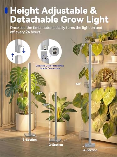 GLOWRIUM Vertical Grow Light for Indoor Plants, 60in LED Standing Lamp - size: 60 IN(Silver)