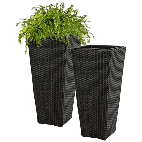 Sunnydaze 24" Square Tall Wicker Outdoor Planter, Black, 2pk - color: Black, size: 24 in