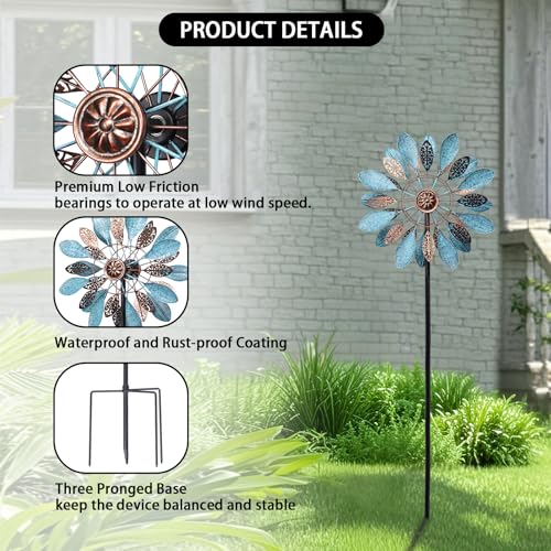 WONDER GARDEN Wind Spinners Outdoor - Metal Wind Spinner Windmill, 4.3 Ft Kinetic Wind Sculpture & Spinners for Yard Patio Lawn Decor - size: 4.2 ft